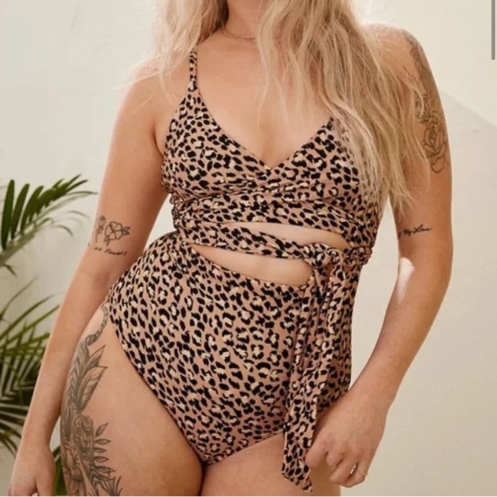 aerie Leopard Print Wrap One-Piece